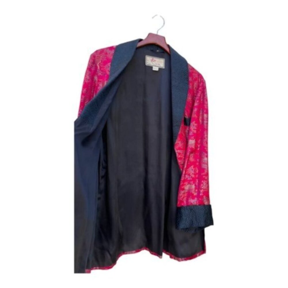 Vintage Oriental Satin Brocade Smoking Jacket w/ Black Pants Men Size 48 - Picture 9 of 14